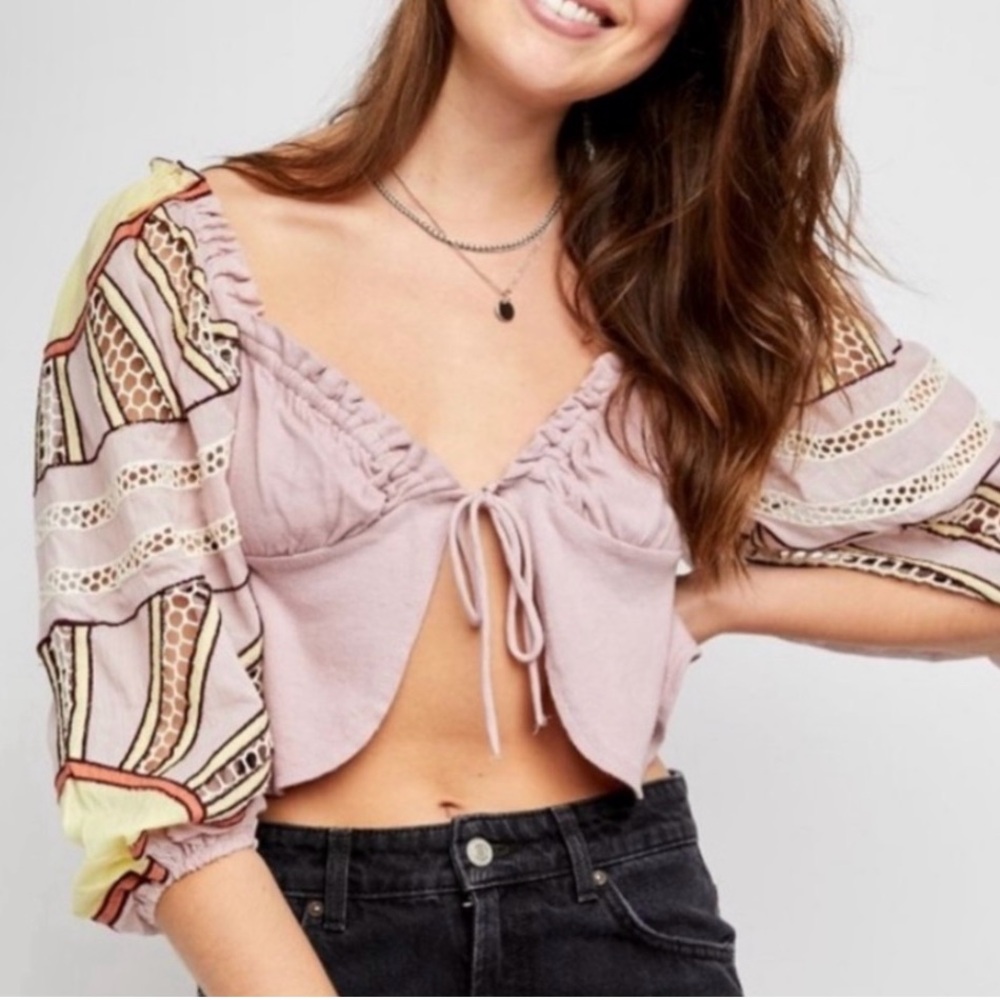 Free People  Sunrise Sunset Cotton Crop Top Boho Blouse